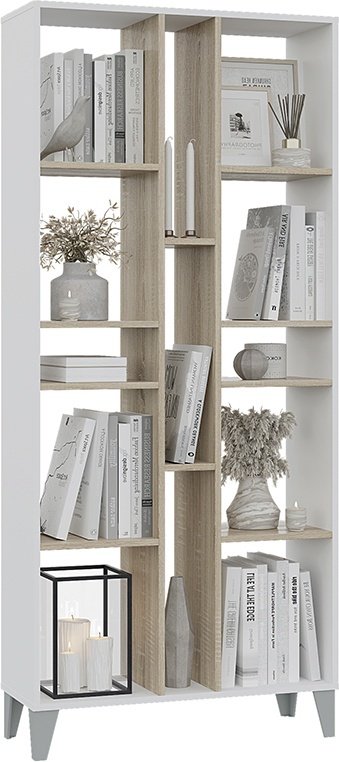 Стеллаж напольный DOMA, 80x29.6x180.7 см, белый, светло-коричневый купить,NaN