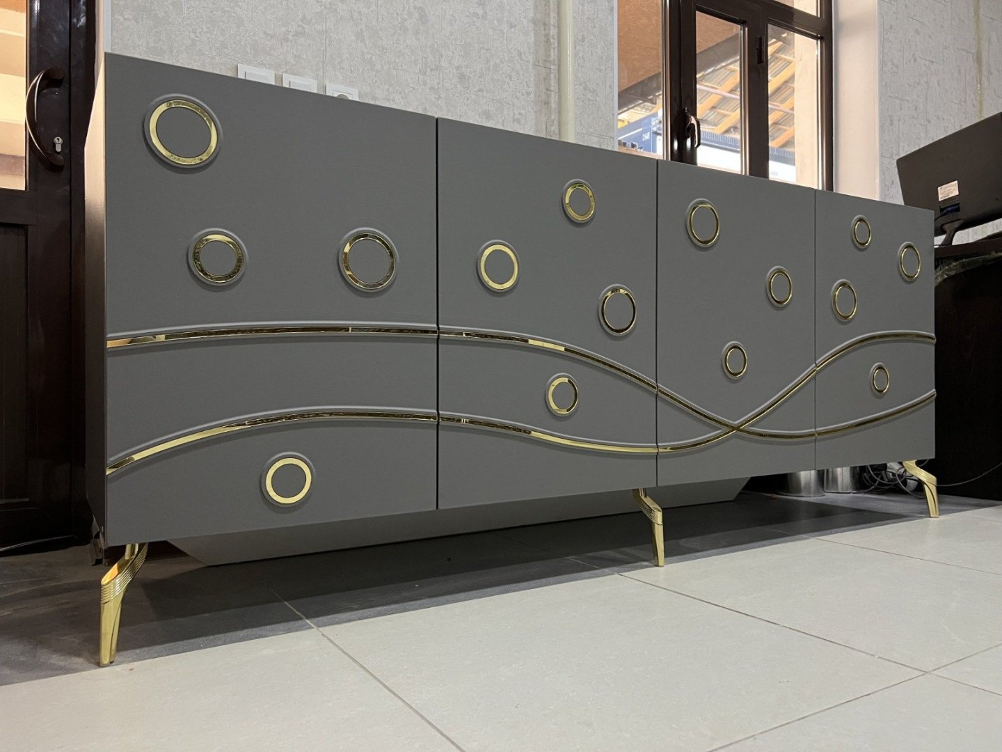 ТВ-тумба напольная DOMA ТВ тумба SL-2M, 200x83x52 см, белый, серый купить,NaN