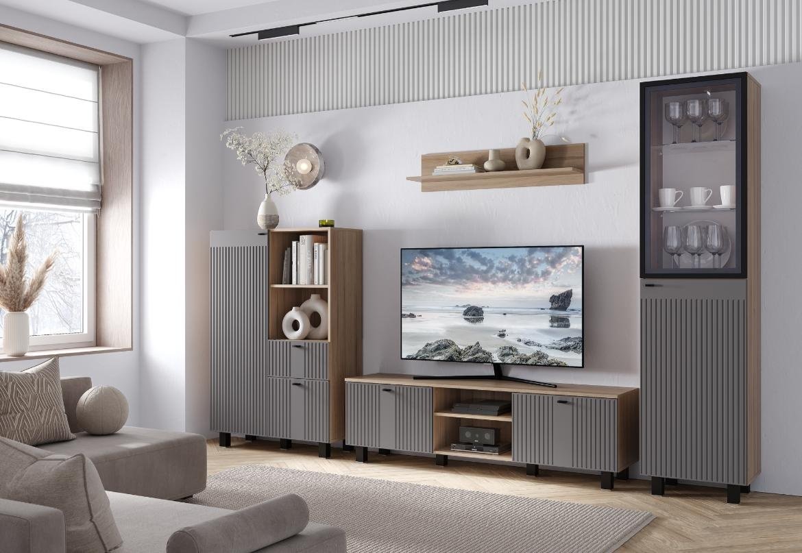 ТВ-тумба напольная DOMA ТВ-тумба напольная OL-160, 160x48x37 см, коричневый, серый купить,NaN