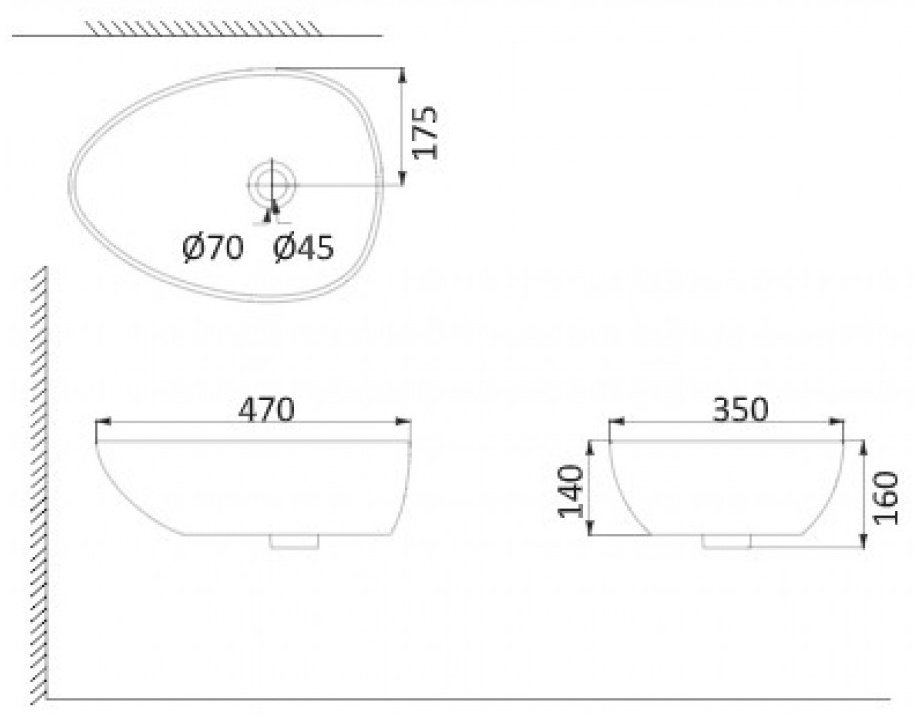 Раковина накладная 35 см CREO PU3300