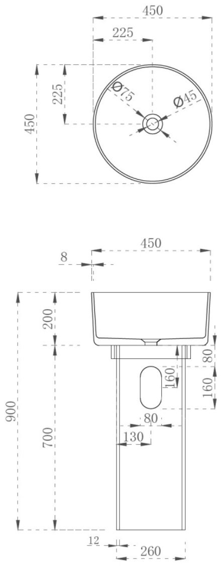 Раковина Abber AT2702Vesuvian-H на пьедестал круглая 45, стекло купить,NaN