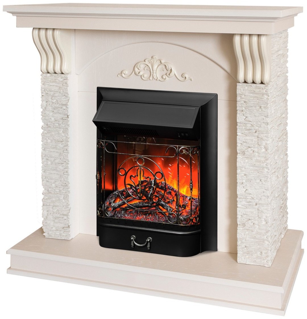 Электрокамин Real Flame напольный Corfino WT с очагом Majestic Lux Black