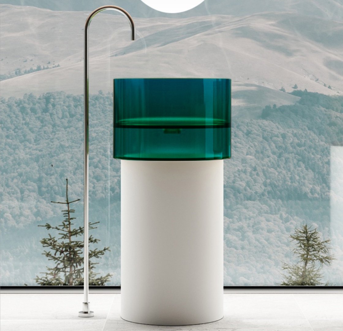 Раковина Abber AT2701White-Aquamarin-H с пьедесталом круглая 45, искусственный камень
