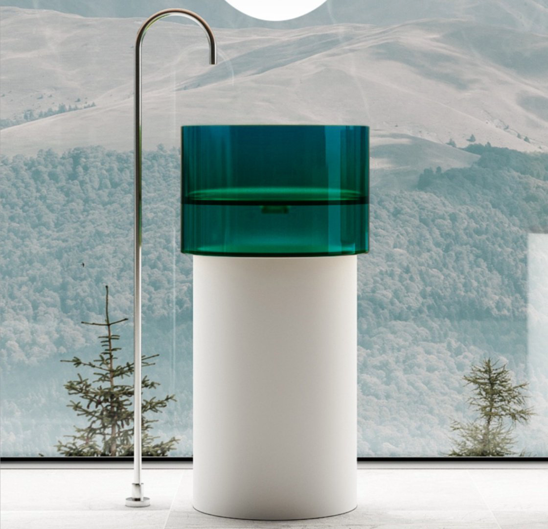 Раковина Abber AT2701White-Aquamarin-H с пьедесталом круглая 45, искусственный камень