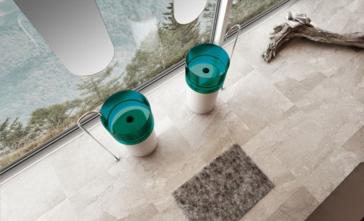 Раковина Abber AT2701White-Aquamarin-H с пьедесталом круглая 45, искусственный камень
