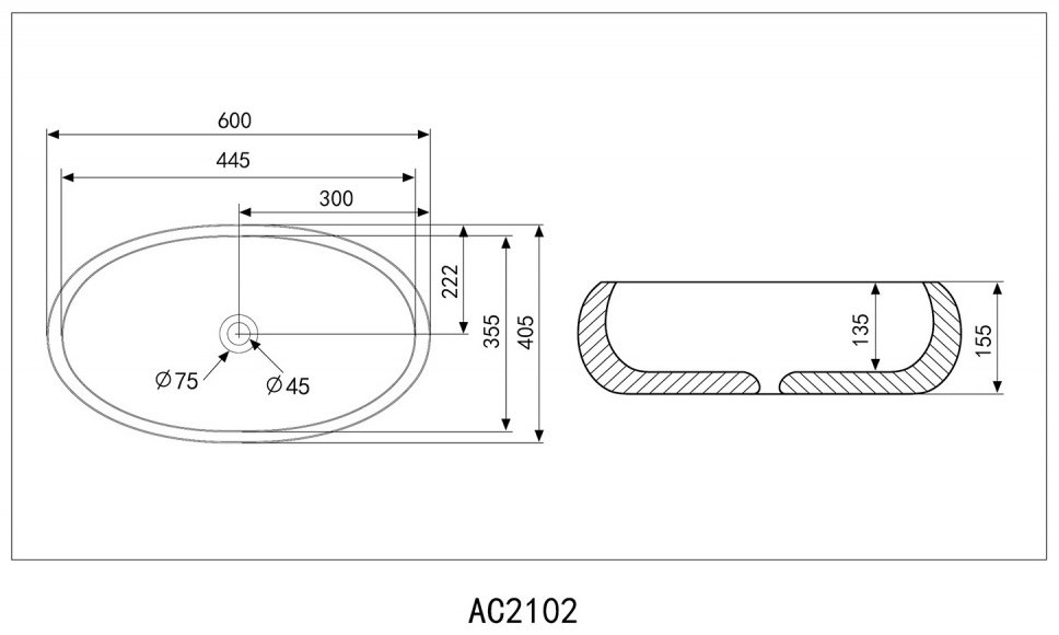 Раковина Abber AC2102 накладная овальная 40.5, фаянс