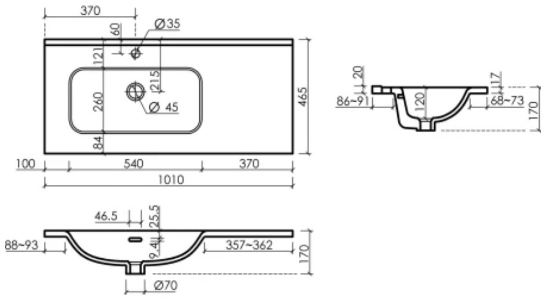 Раковина Ceramicanova CN7003L накладная прямоугольная 101, санфарфор