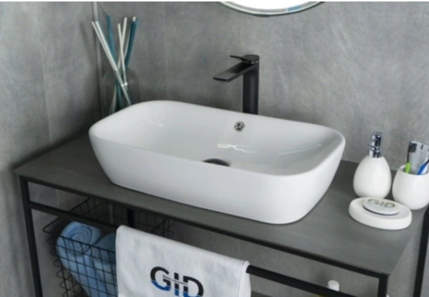 Раковина GID-ceramic N9217 накладная прямоугольная 61, керамика
