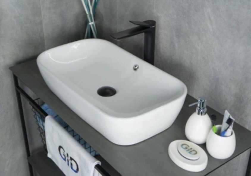 Раковина GID-ceramic N9217 накладная прямоугольная 61, керамика