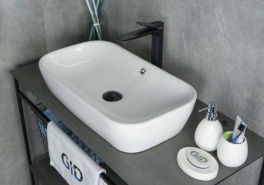 Раковина GID-ceramic N9217 накладная прямоугольная 61, керамика купить,104873