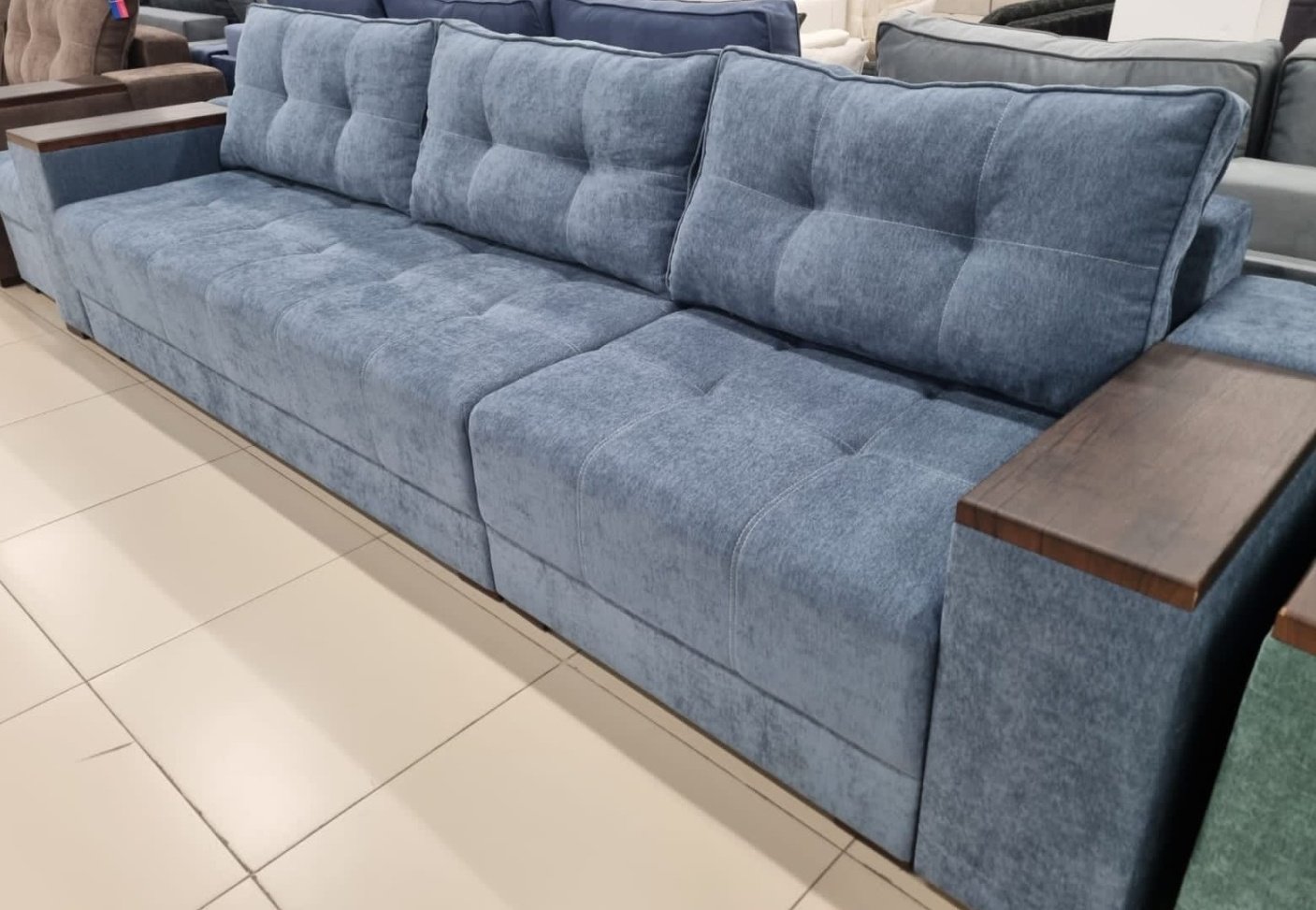 Диван прямой Soft market 1361, 285х70 см, обивка велюр, голубой купить,NaN