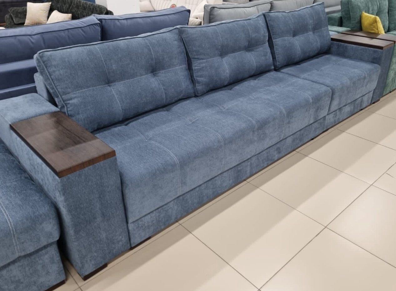 Диван прямой Soft market 1361, 285х70 см, обивка велюр, голубой купить,NaN
