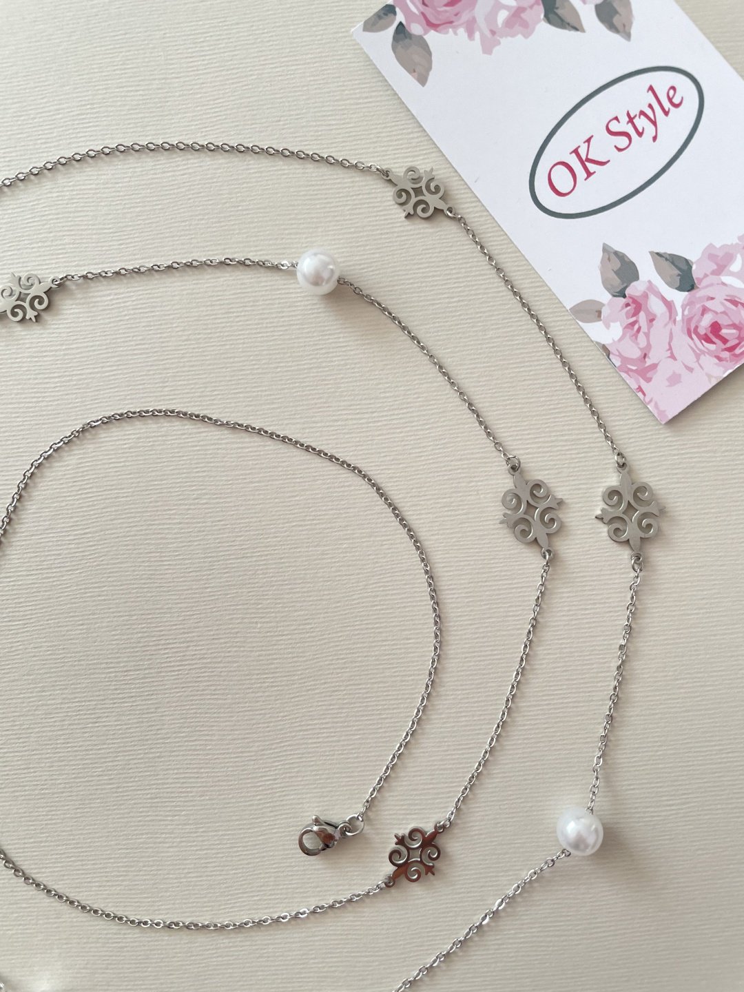 Колье OK Style Сотуар длина 128 см нержавеющая сталь, титан, жемчуг купить,NaN