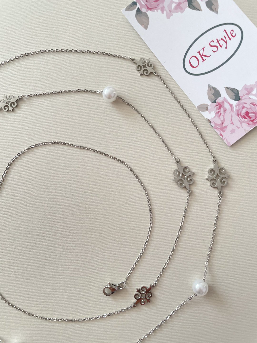 Колье OK Style Сотуар длина 128 см нержавеющая сталь, титан, жемчуг купить,NaN