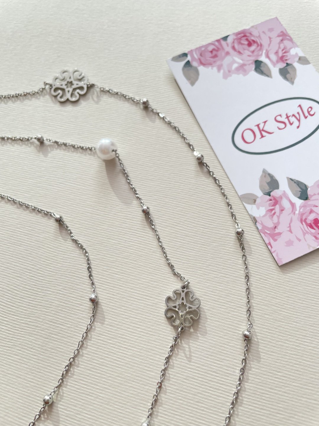 Колье OK Style длина 132 см нержавеющая сталь, титан, жемчуг купить,NaN