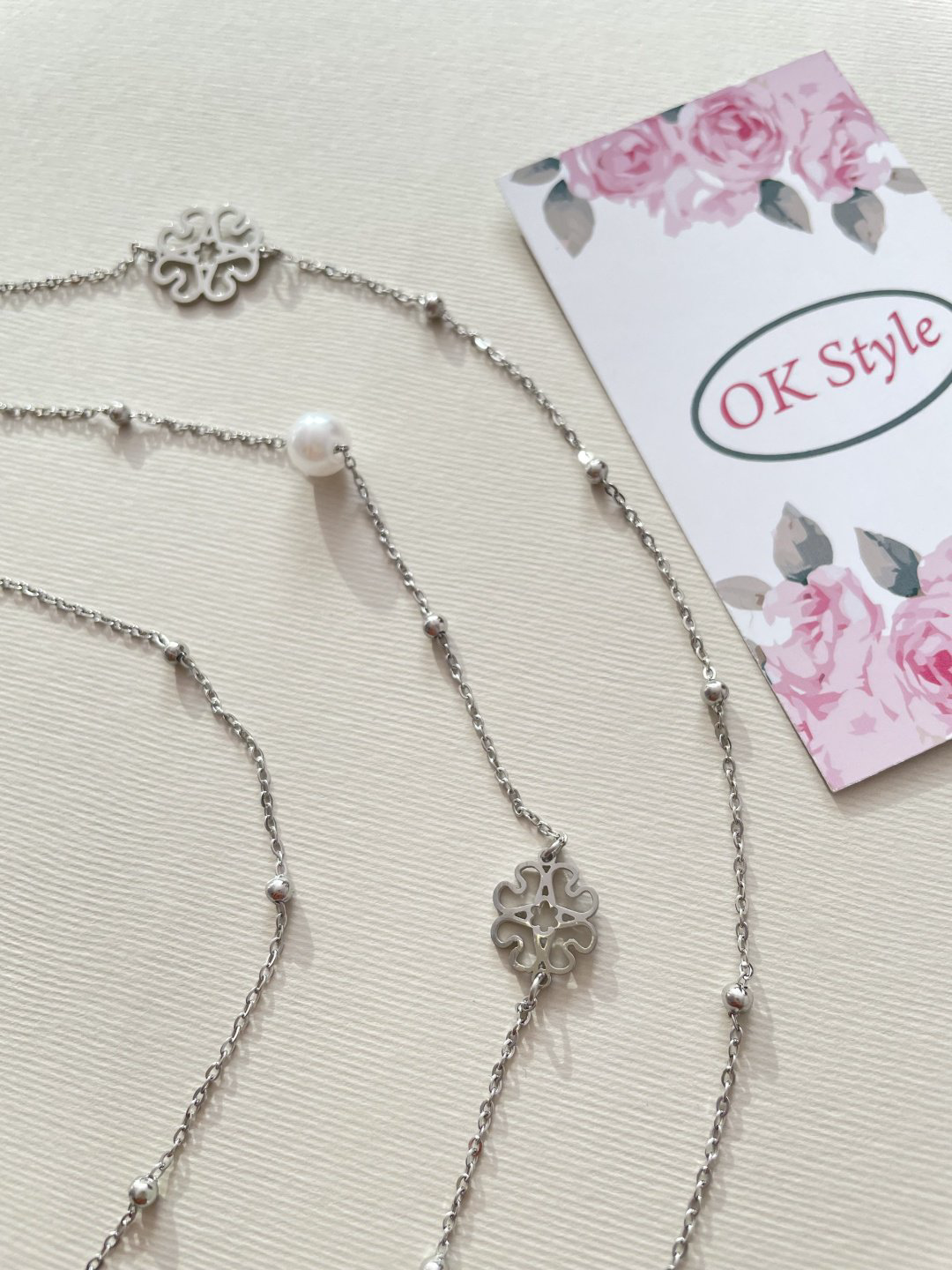 Колье OK Style длина 132 см нержавеющая сталь, титан, жемчуг купить,NaN