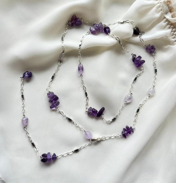Колье Brightdays Jewels Колье-Галстуки и Сотуары длина 90 см медицинская сталь, аметист купить,NaN