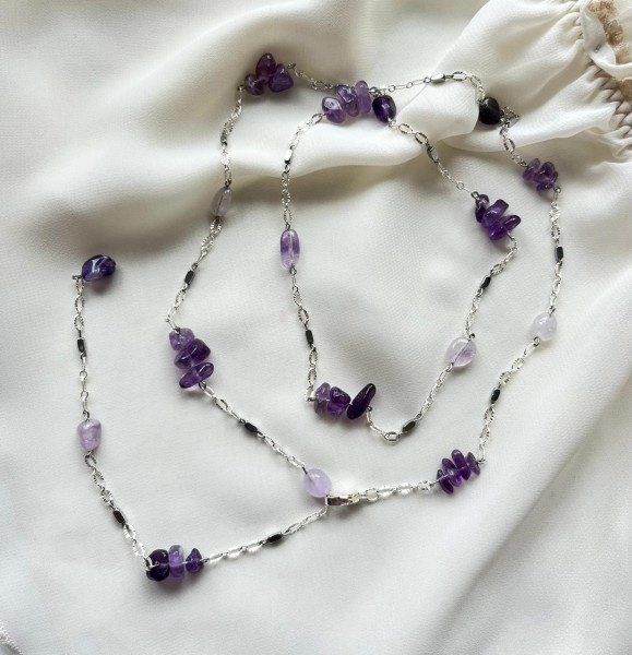 Колье Brightdays Jewels Колье-Галстуки и Сотуары длина 90 см медицинская сталь, аметист купить,NaN