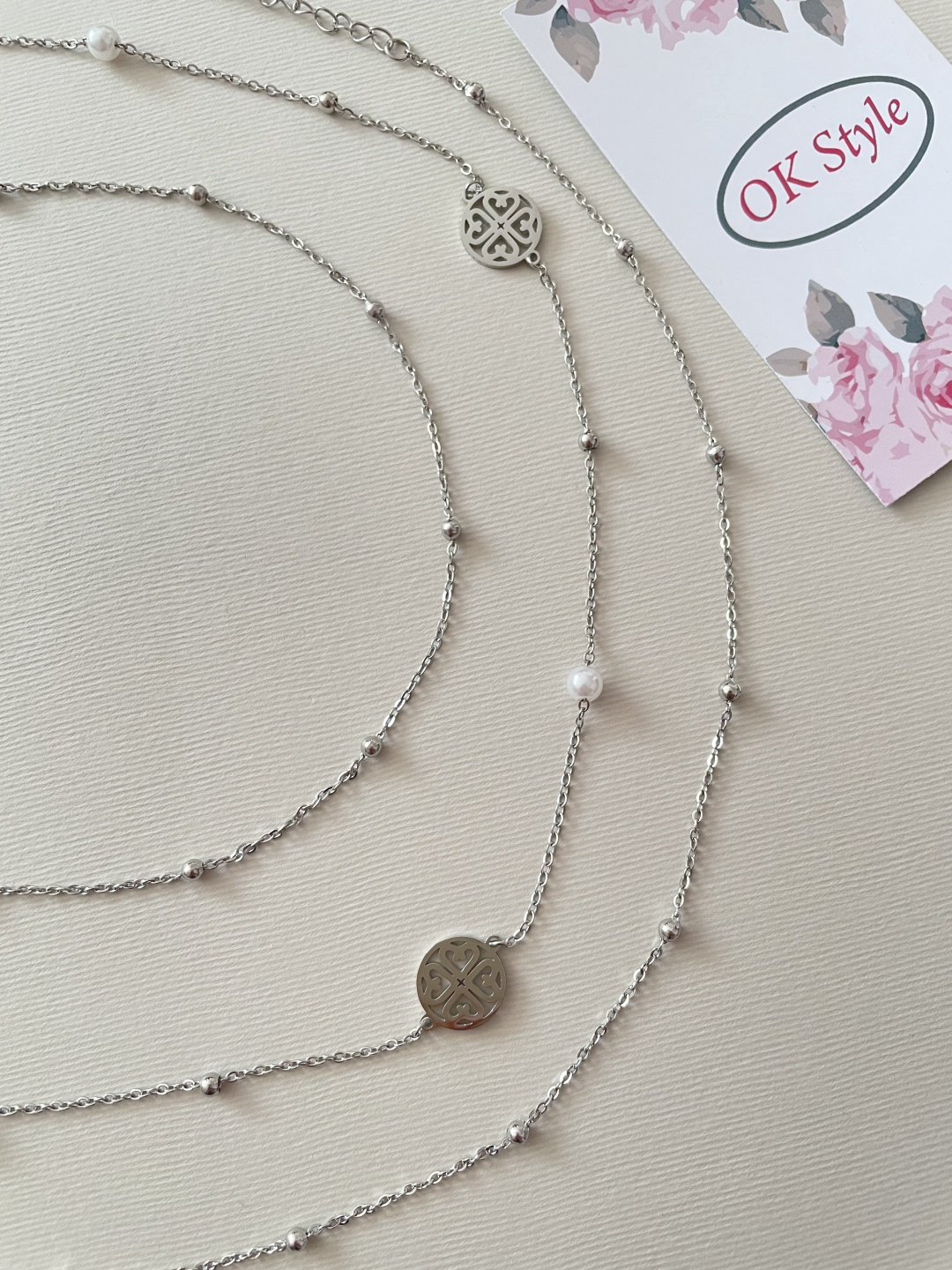 Колье OK Style длина 130 см нержавеющая сталь, титан, жемчуг купить,NaN