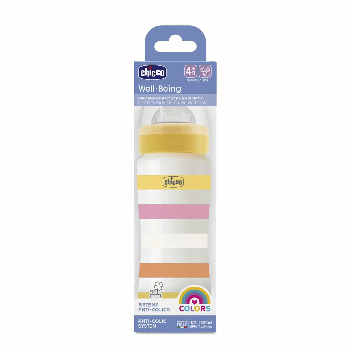 Бутылочка Chicco WellBeing для кормления 330 мл 4м+ желтый - ForteMarket Бутылочка Chicco WellBeing для кормления 330 мл 4м+ желтый купить,0
