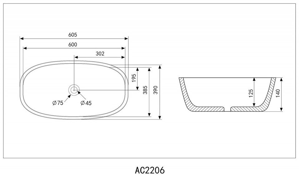 Раковина Abber Rechteck AC2206MB накладная овальная 60.5 см, фаянс