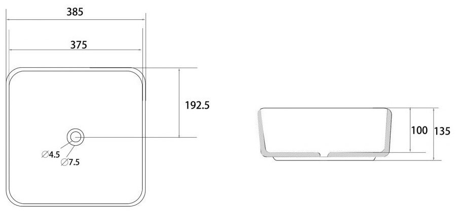 Раковина Abber Rechteck AC2211MB накладная квадратная 38.5 см, фаянс