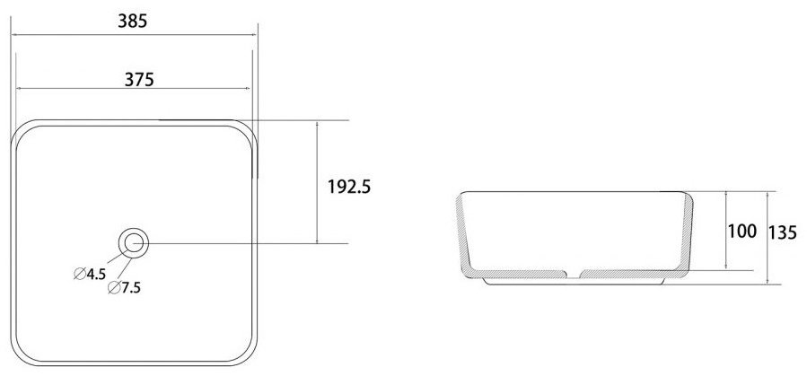 Раковина Abber Rechteck AC2211MB накладная квадратная 38.5 см, фаянс купить,76000