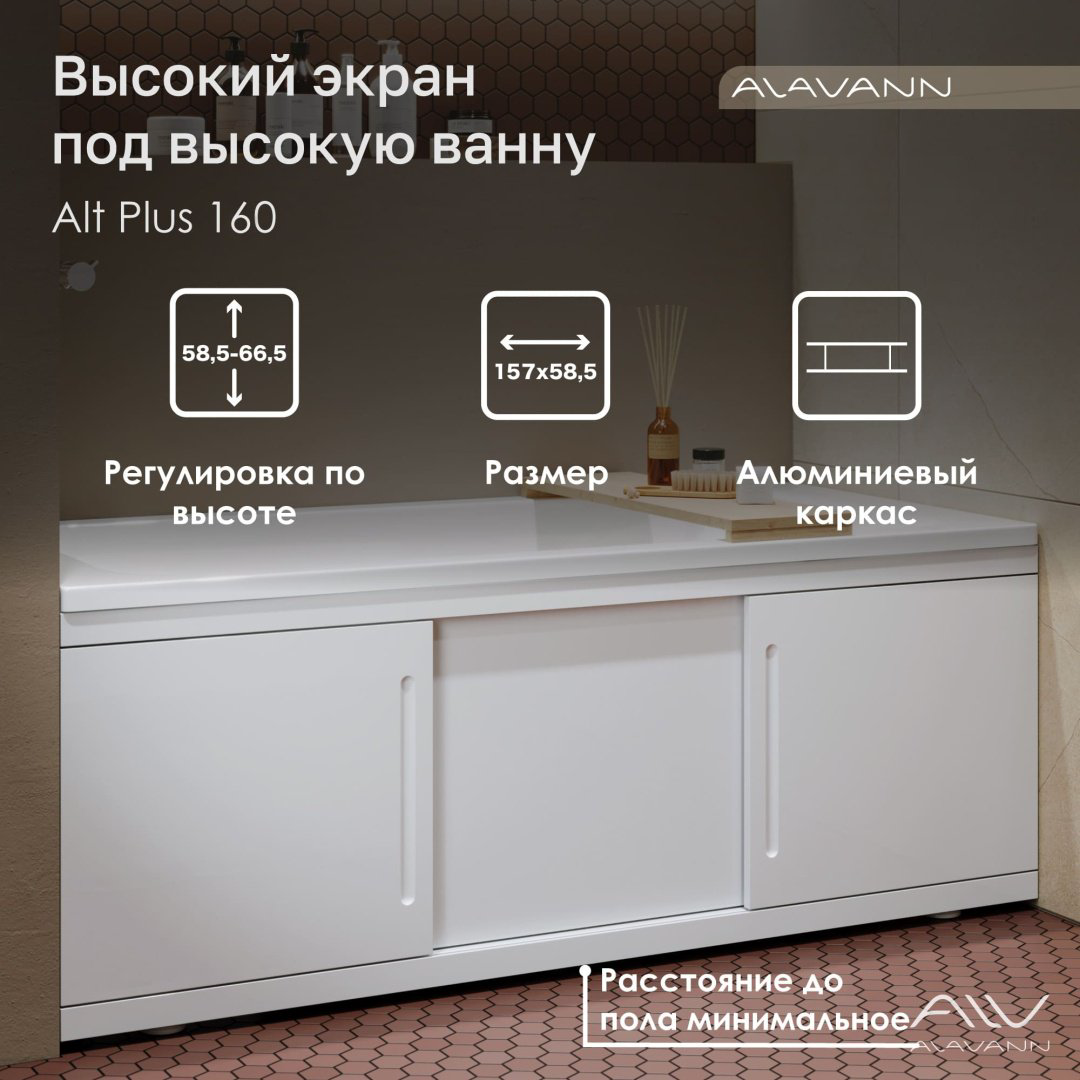 Экран под ванну Alavann Alt Plus 1,6 157x58.5 см на ножках купить,127916