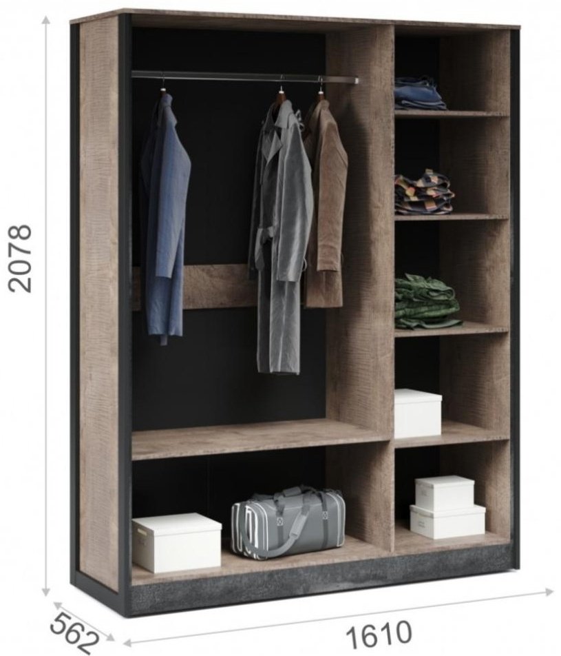 Распашной шкаф DOMA Распашной шкаф LOFT STOK-3Д-161, 161x207х56 см, черный, коричневый купить,NaN
