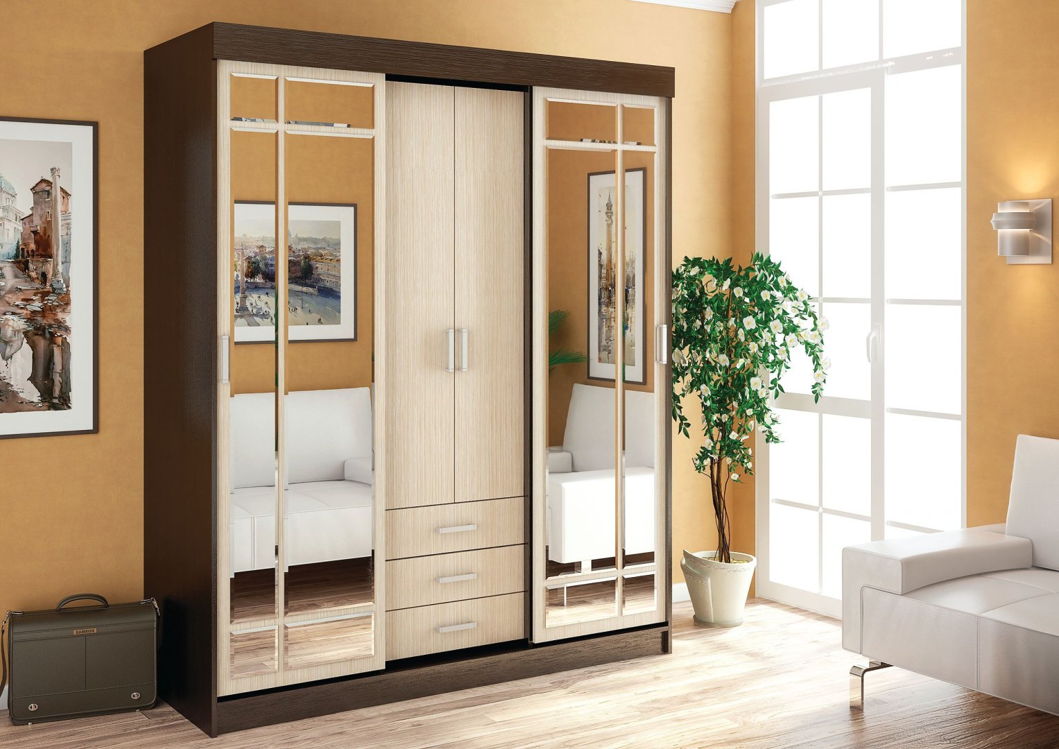 Шкаф-купе DOMA Шкаф-купе LI-170, 160x210х57 см, коричневый, бежевый купить,NaN