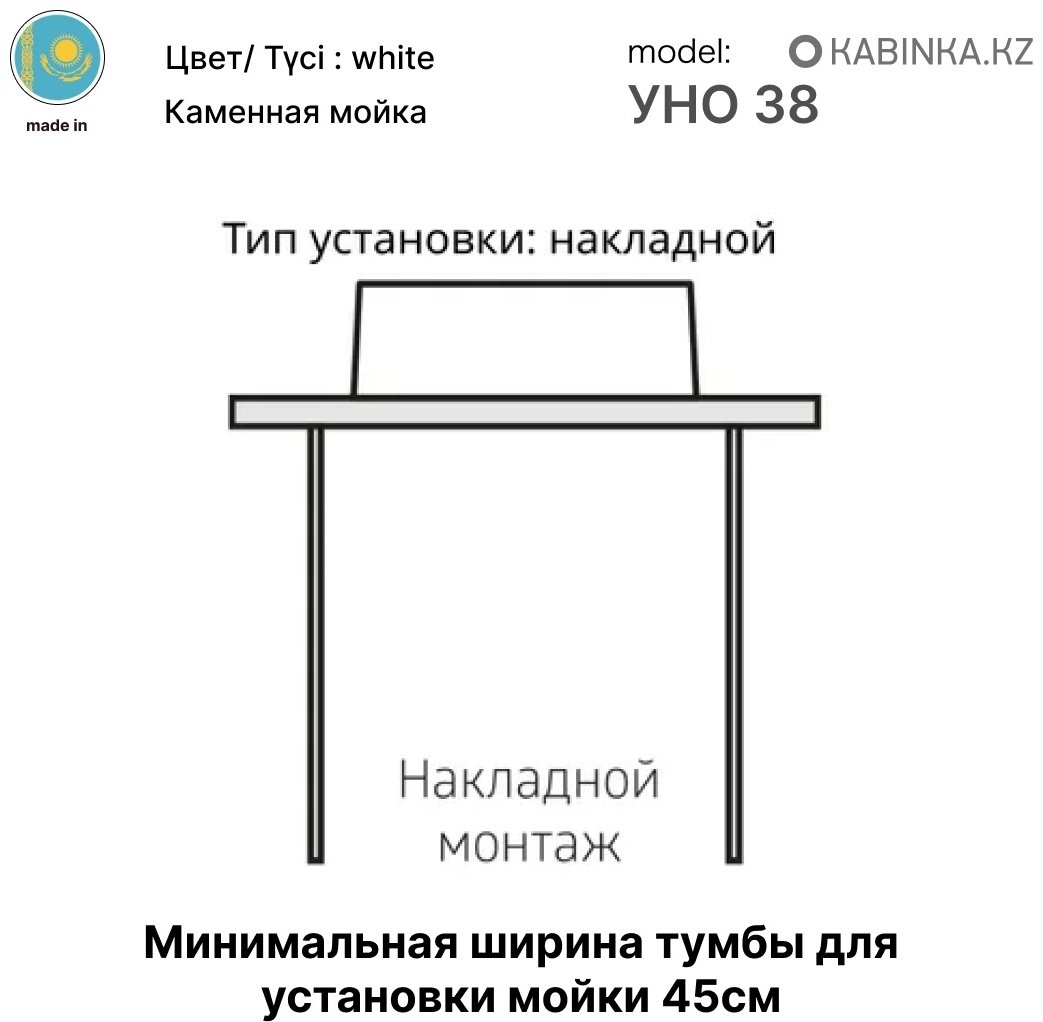 Раковина KABINKA.KZ Уно 38 накладная круглая 38 см, искусственный камень