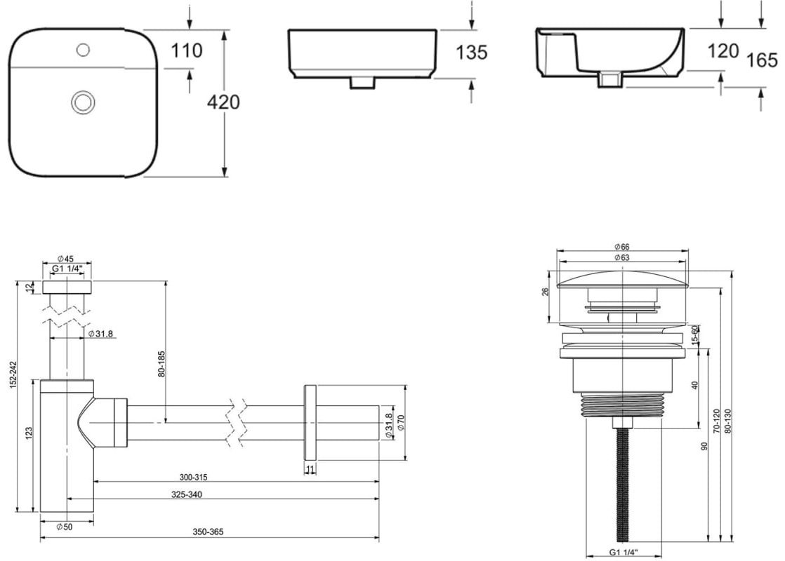Раковина Lavinia Boho Bathroom Sink 21520276 накладная квадратная 42, санфарфор купить,NaN