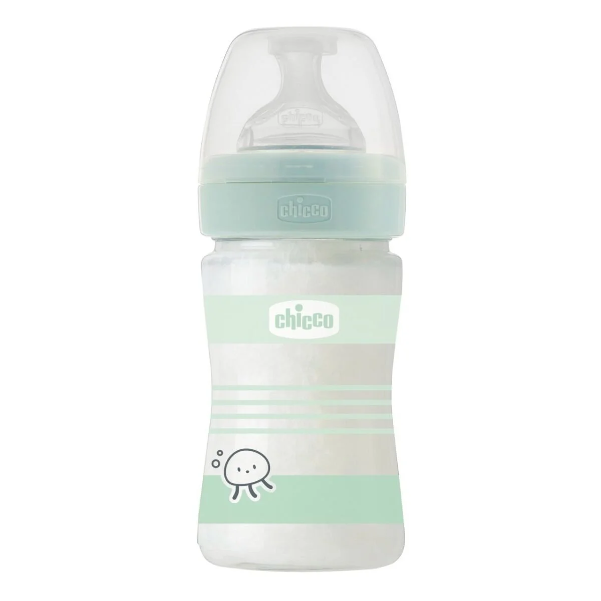 Бутылочка Chicco Wellbeing для кормления силикон стеклянная 150 мл 0м+ зеленый купить,NaN