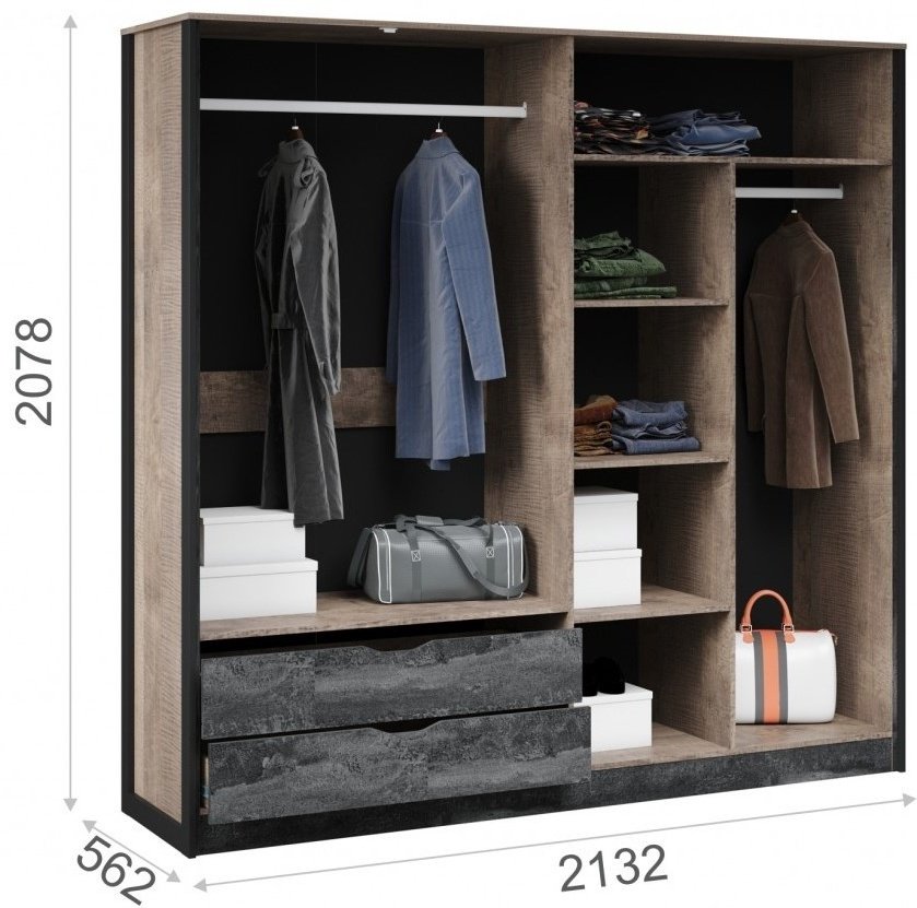 Распашной шкаф DOMA Распашной шкаф LOFT STOK 4Д-213, 213x207х56 см, черный, коричневый купить,NaN
