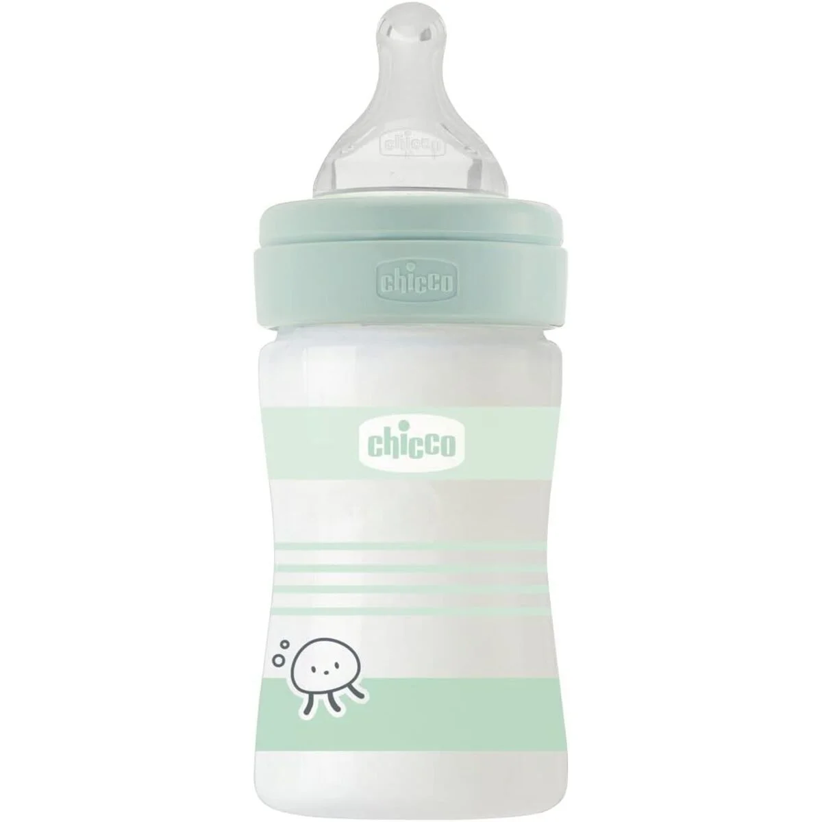 Бутылочка Chicco Wellbeing для кормления силикон стеклянная 150 мл 0м+ зеленый купить,NaN