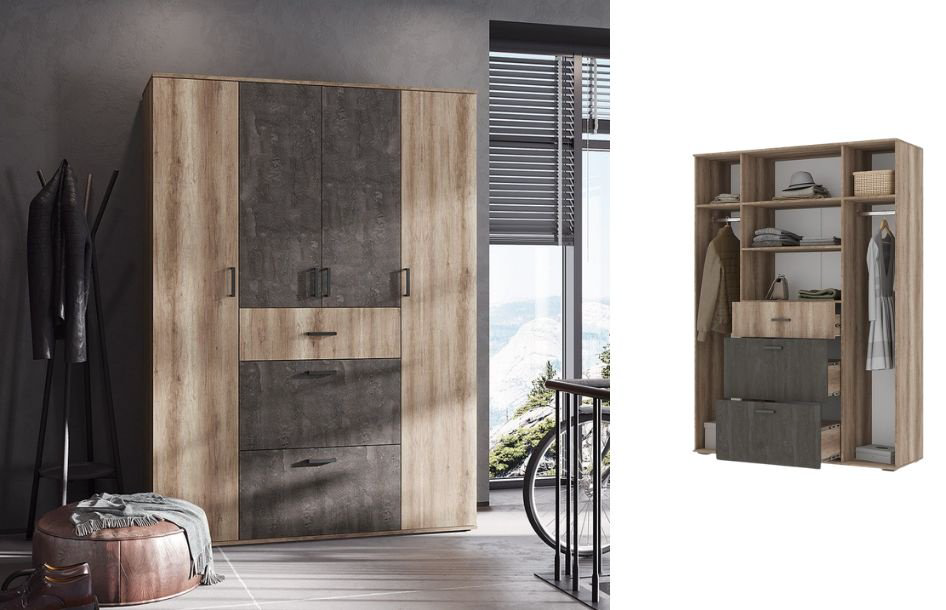 Распашной шкаф DOMA Распашной шкаф SO-LOFT-240, 240x220х50 см, коричневый, серый купить,NaN