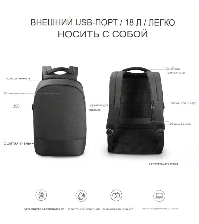 Рюкзак Tigernu оксфорд черный
