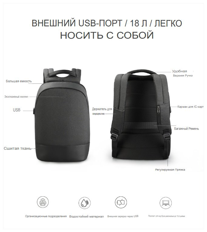 Рюкзак Tigernu оксфорд черный купить,NaN