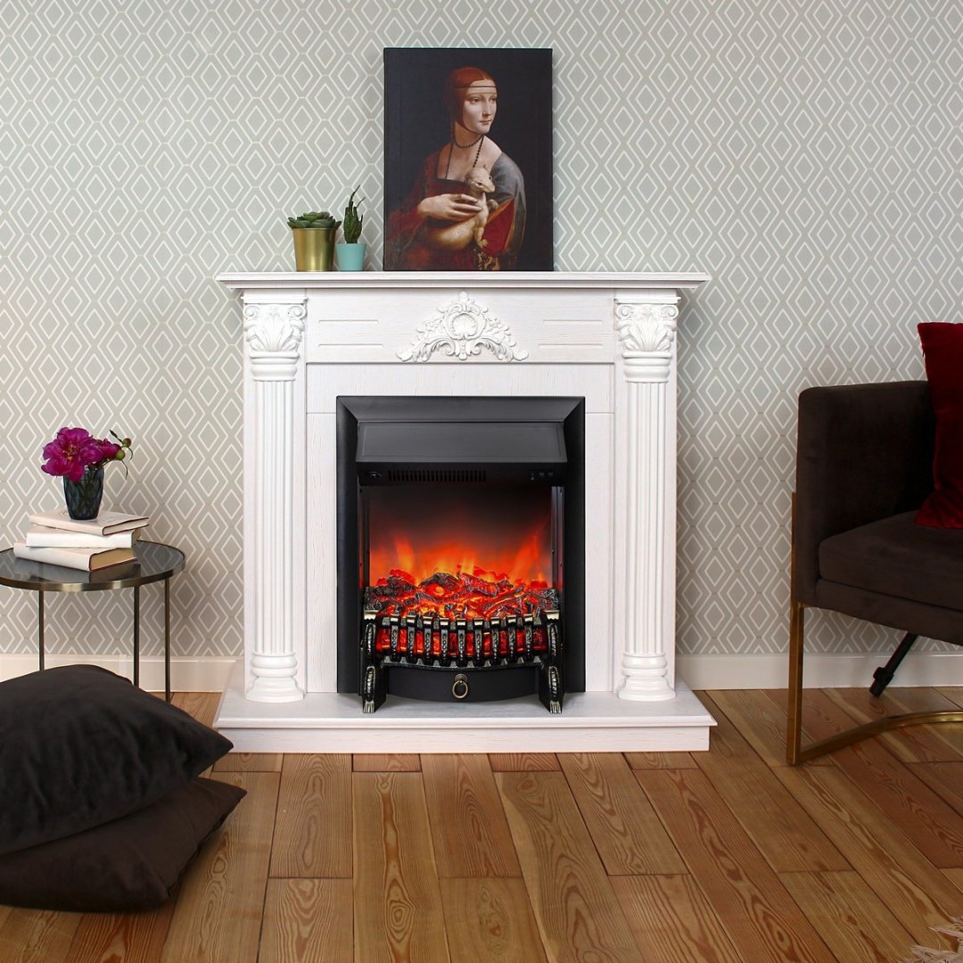 Электрокамин Real Flame напольный Stefania WT-F614 с очагом Fobos Lux Black
