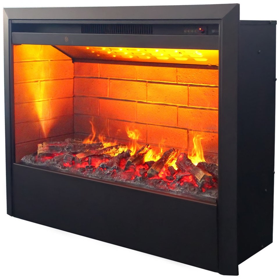 Электрокамин Real Flame встроенный HELIOS-S 26 3D 640х776х255, обогрев, кирпич/черный