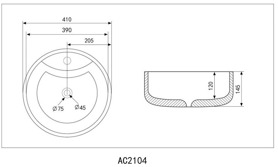 Раковина Abber Bequem AC2104 накладная круглая 41 см, фаянс