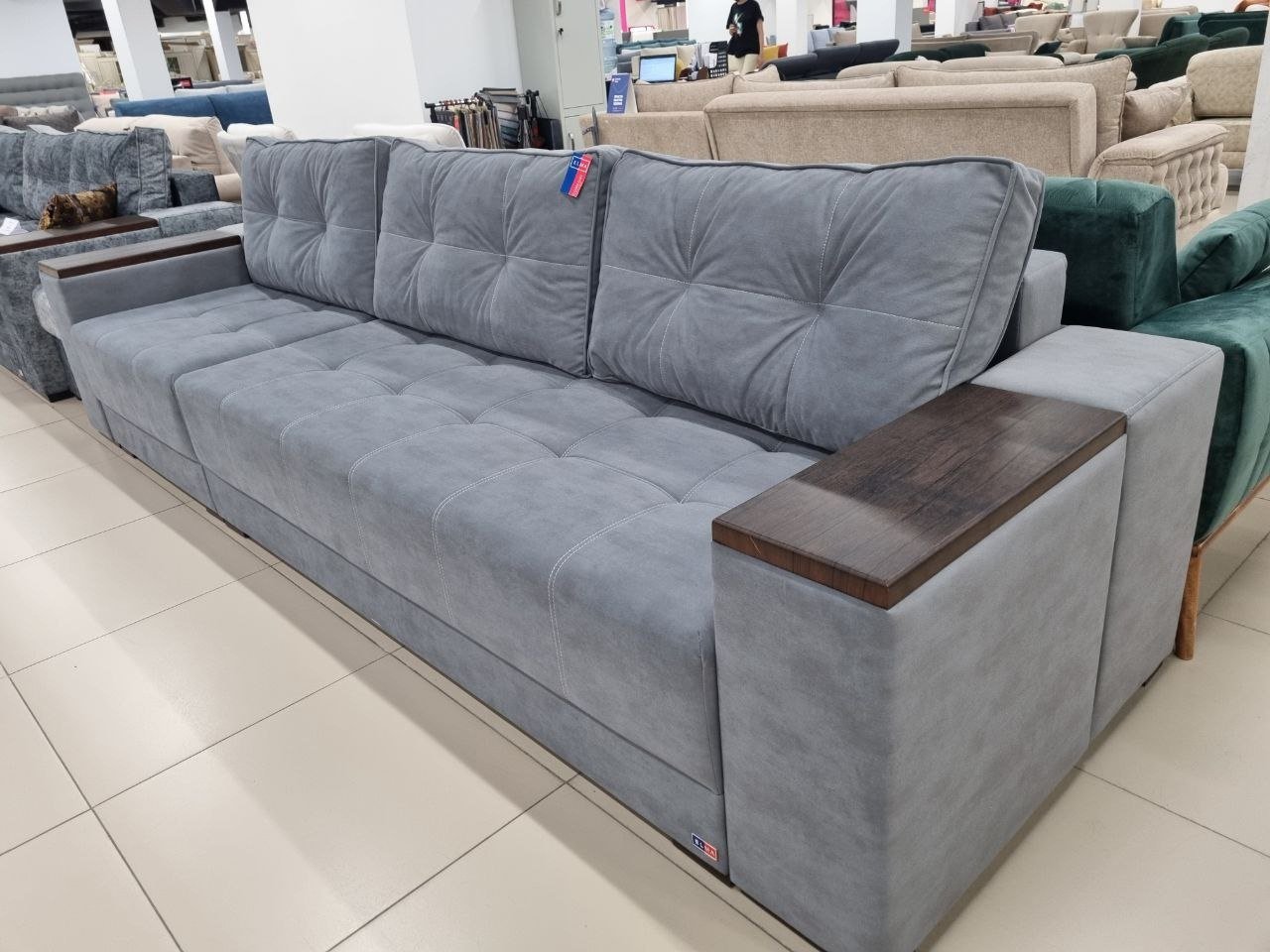 Диван прямой AllMarket Armos, 280х80 см, обивка микровелюр, серый купить,NaN