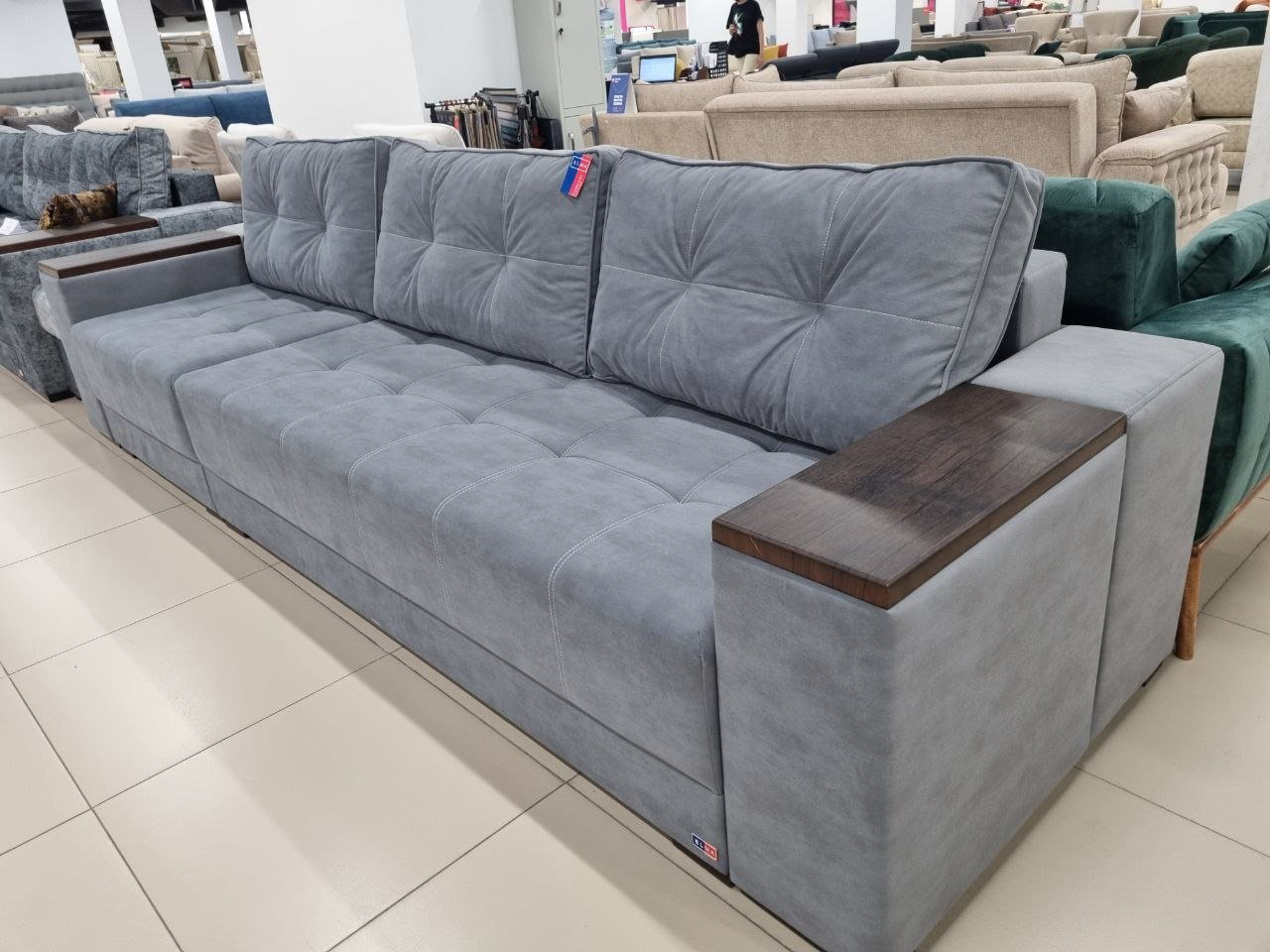 Диван прямой AllMarket Armos, 280х80 см, обивка микровелюр, серый купить,NaN