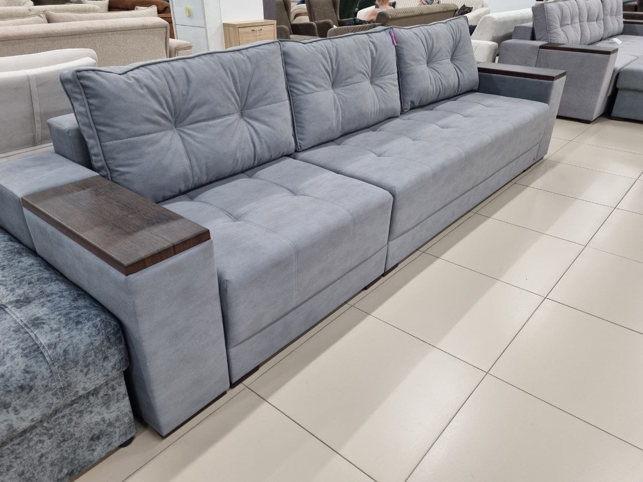 Диван прямой AllMarket Armos, 280х80 см, обивка микровелюр, серый купить,NaN