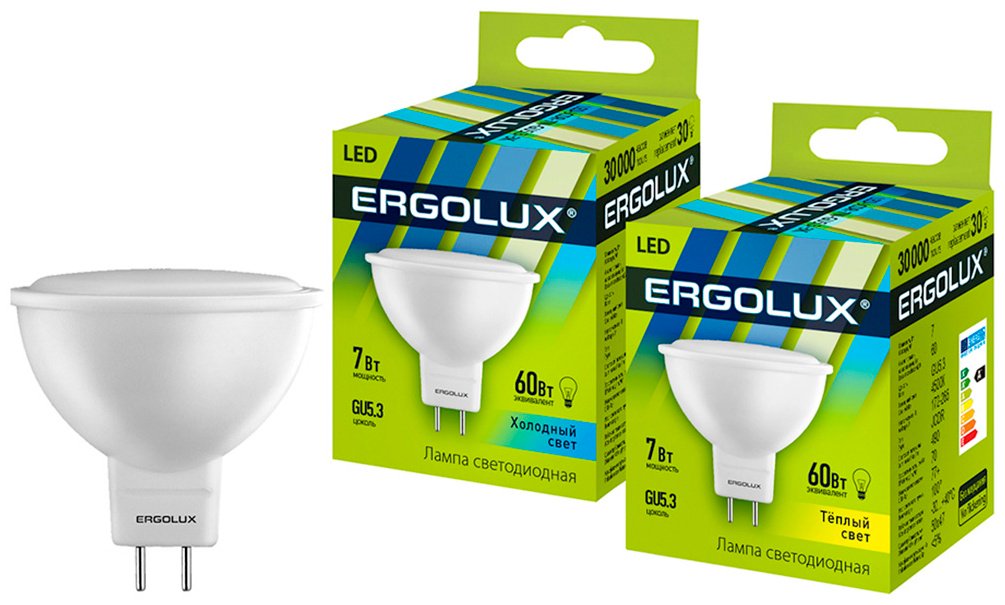 Ergolux 7W GU5.3, светодиодная, холодный белый купить,NaN