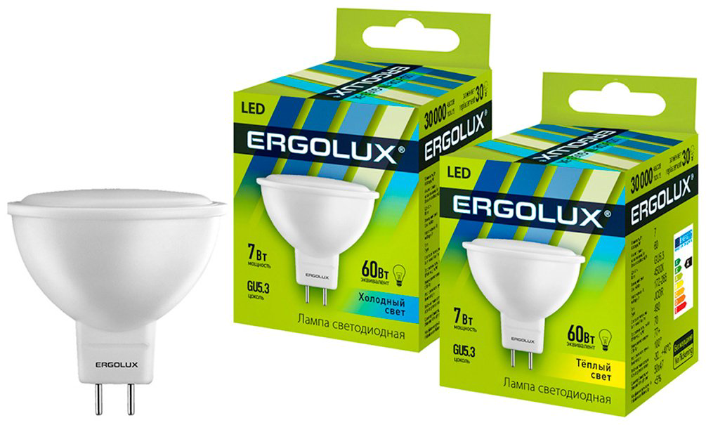 Ergolux 7W GU5.3, светодиодная, холодный белый купить,NaN