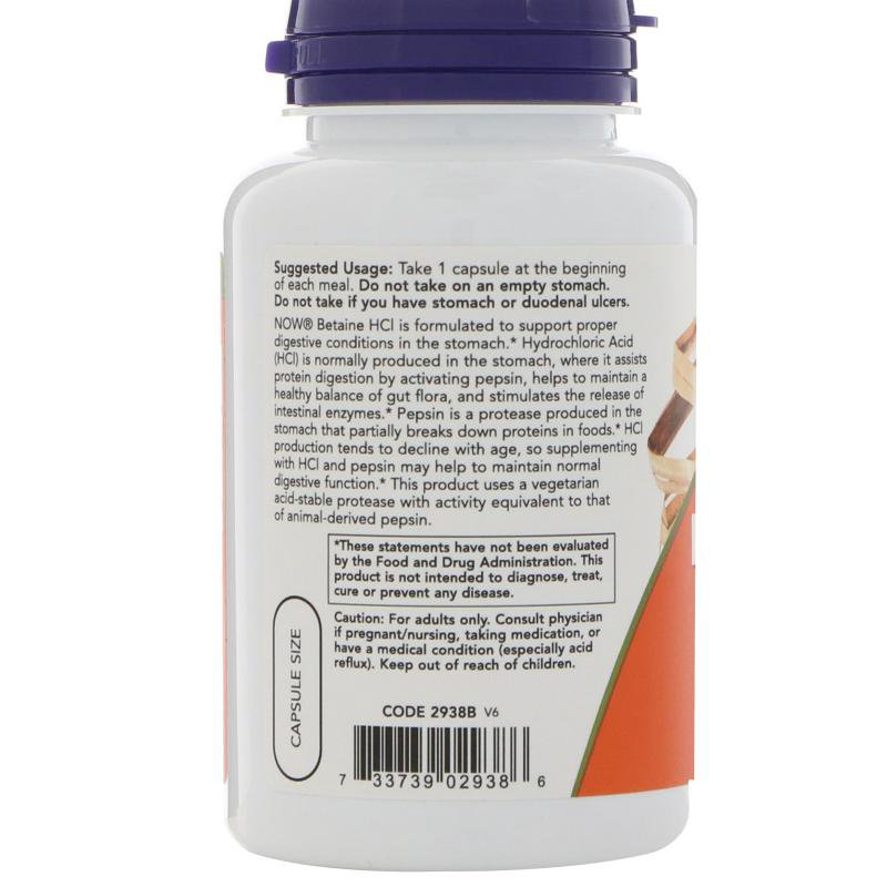 NOW Betaine HCI 648 мг 120 шт капсулы купить,NaN