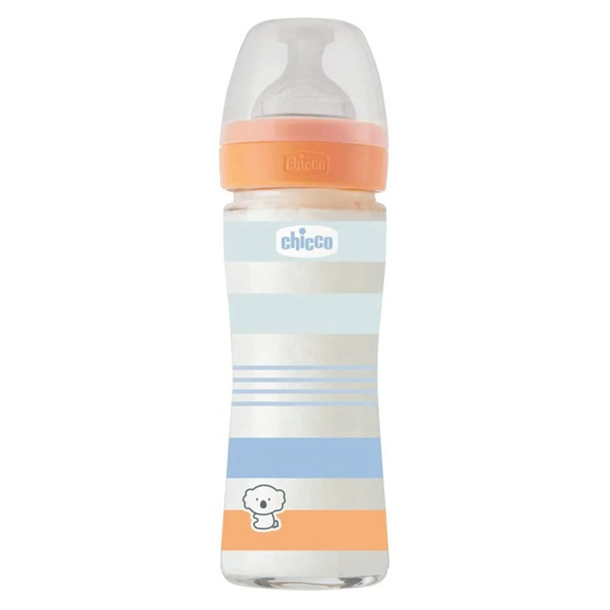 Бутылочка Chicco Wellbeing для кормления силикон стеклянная 240 мл 2м+ оранжевая