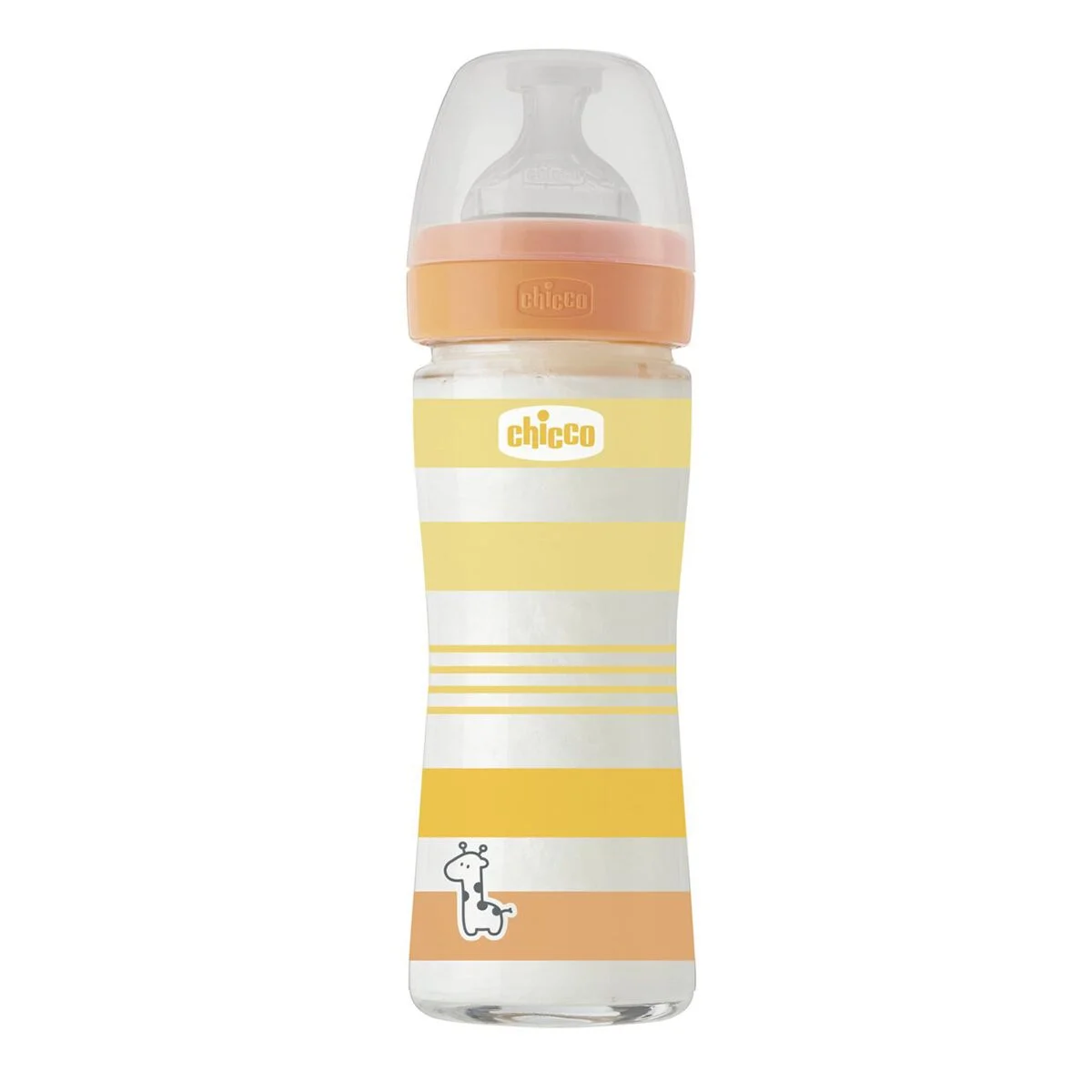Бутылочка Chicco Wellbeing для кормления силикон стеклянная 240 мл 2м+ желтая