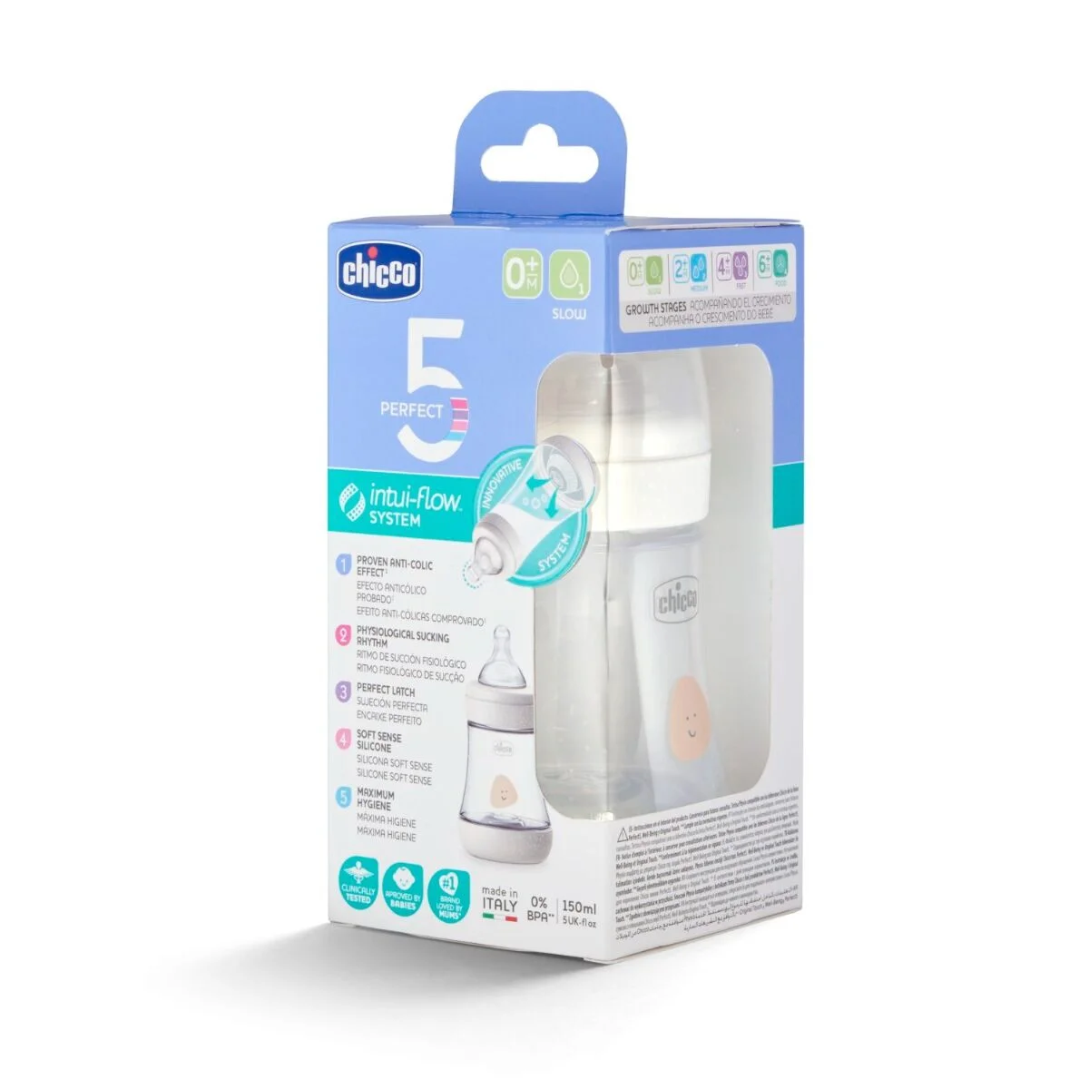 Бутылочка для кормления Chicco Perfect5 силикон 150 мл 0м+ бежевый купить,NaN